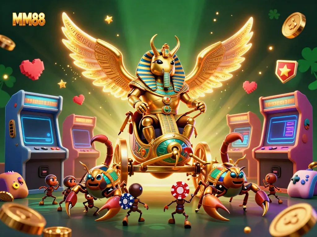 Engage in vibrant gaming with MM88's 3D casino adventures featuring dynamic characters and glowing elements.