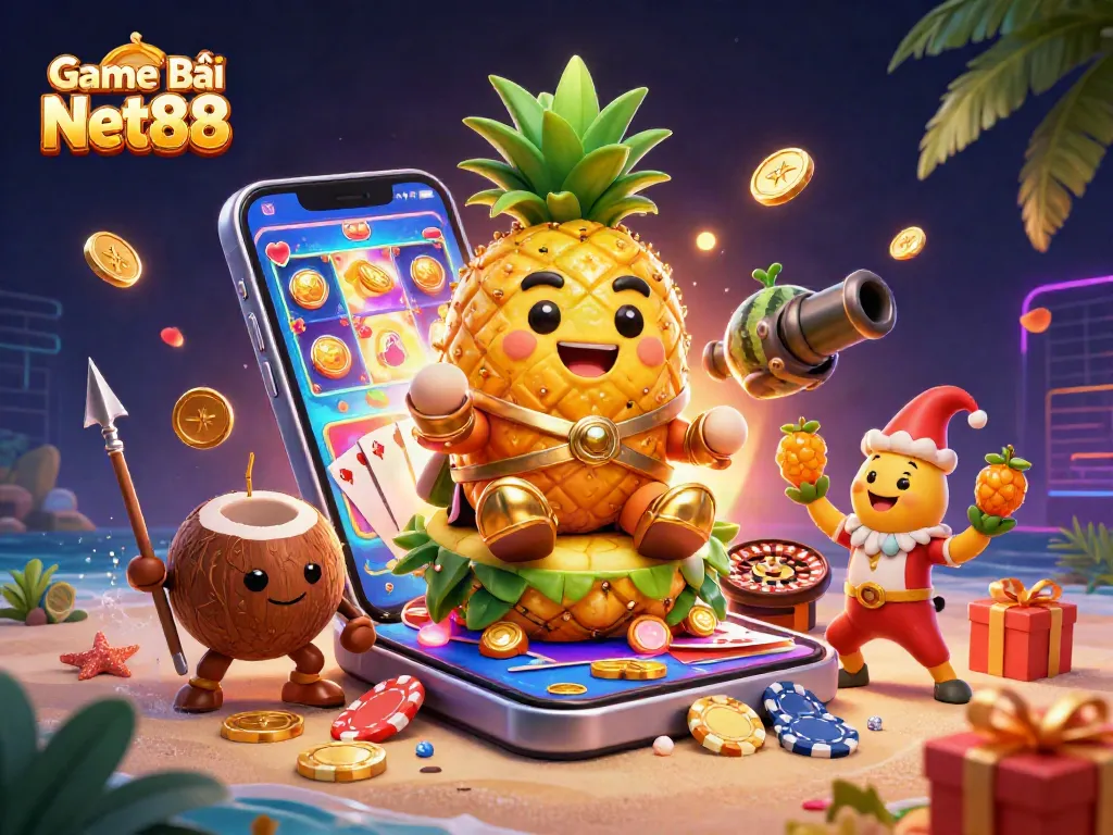 Engage with Game Bài Net88 featuring vibrant 3D characters and dynamic casino elements.