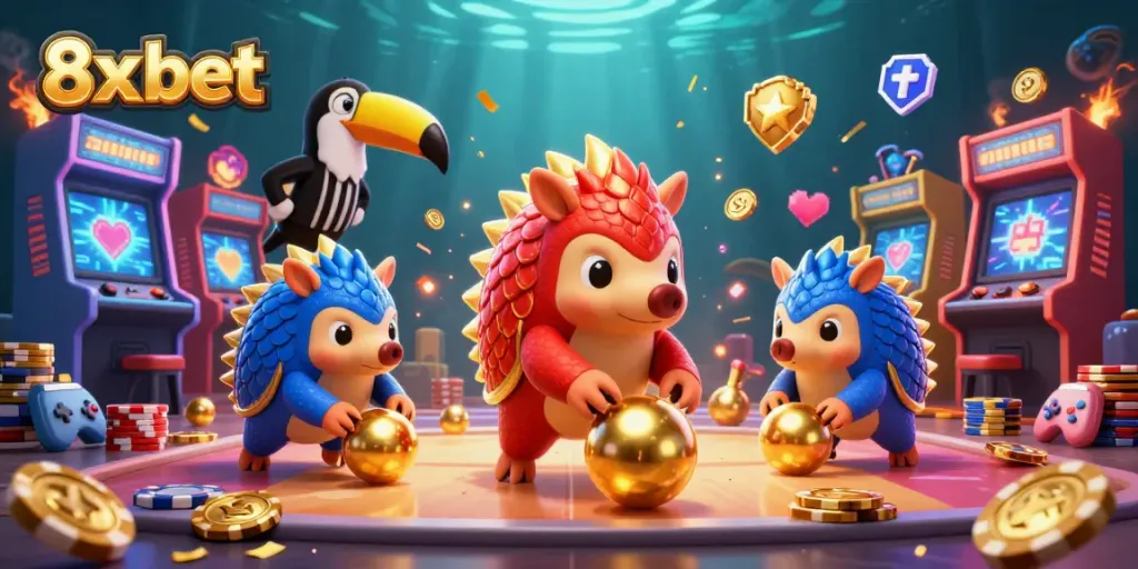 Engaging 3D scene showing pangolins in a playful bowling match representing the 8x bet platform.