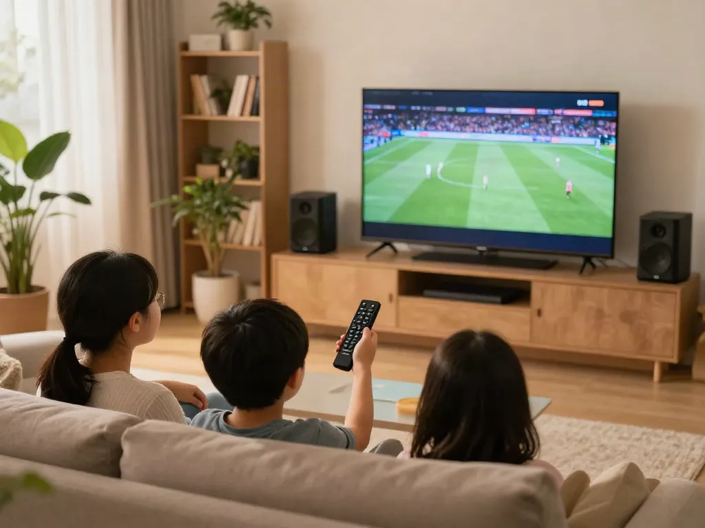 Miglior IPTV streaming enjoyed at home on a smart TV in a cozy living room.