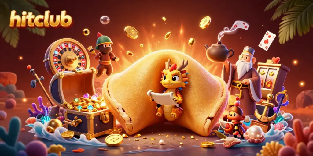 Experience the excitement of hitclub with golden treasures and vibrant casino elements in a captivating 3D scene.