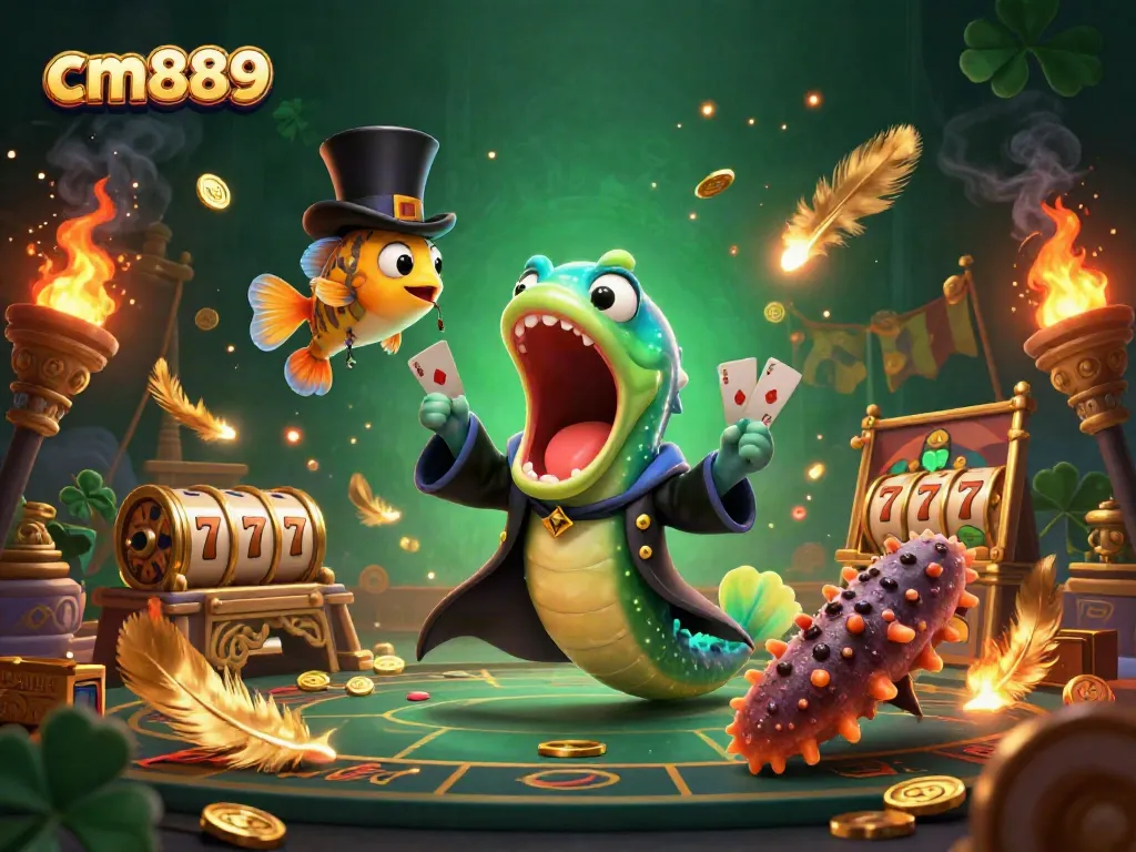 cm889 features a magical underwater casino scene with colorful characters performing card tricks and showcasing exciting game elements.