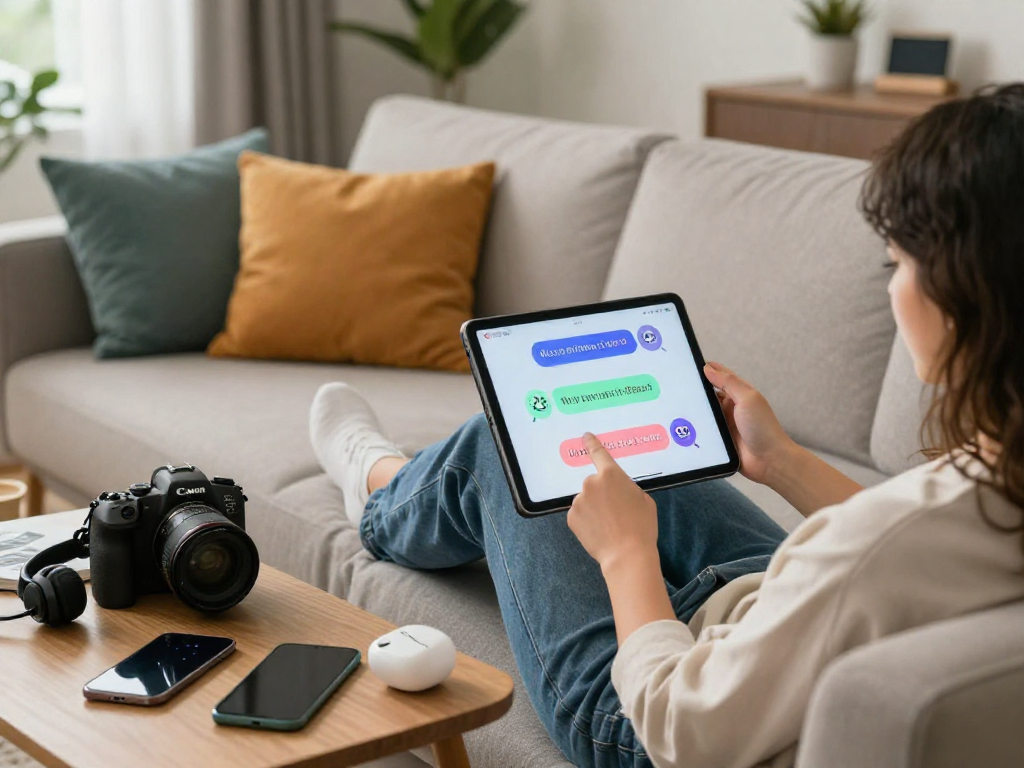 Interactive AI chat scene showcasing engaging conversation about ai dirty chat in a cozy living room setting.