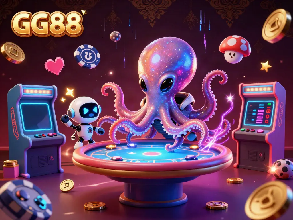 Engage with GG88’s vibrant alien-themed poker scene, showcasing rich 3D gaming elements.