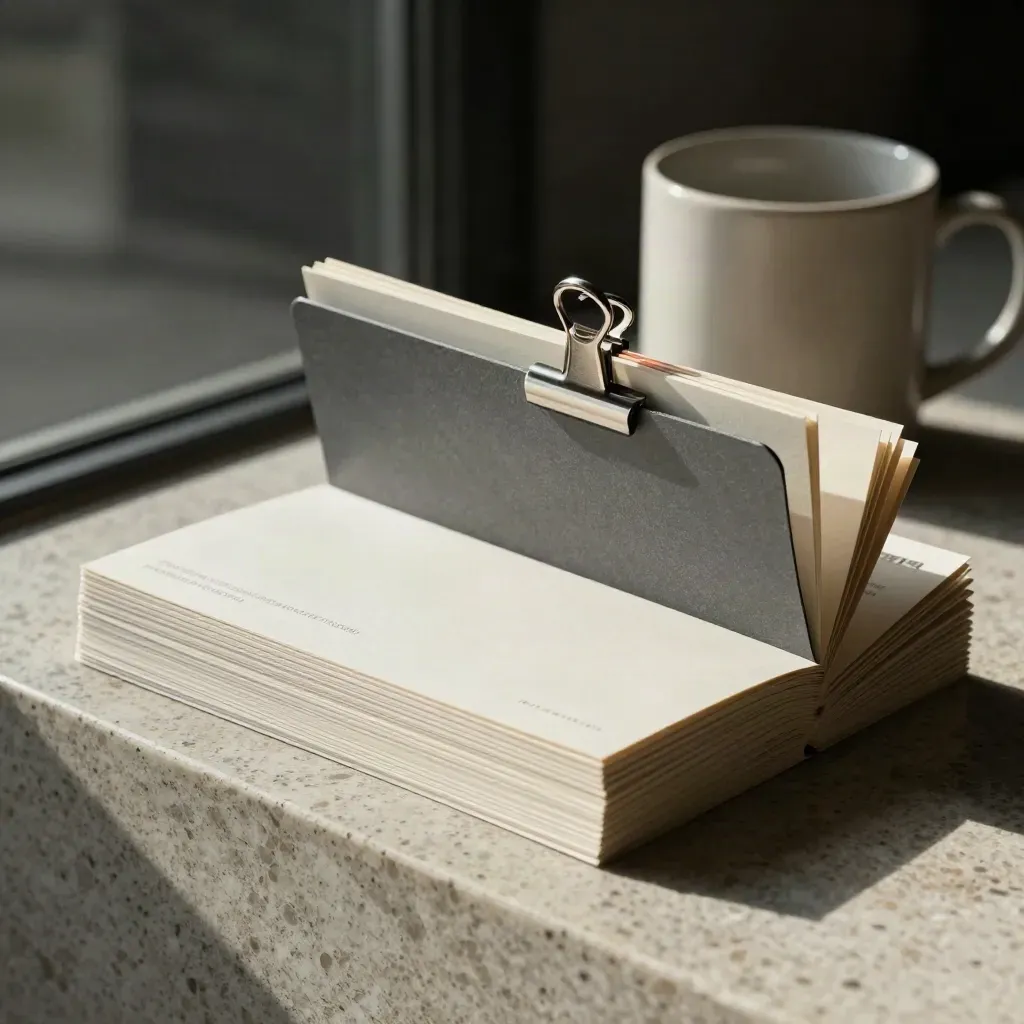 Slide del pitch in ventaglio con clip sottile e tazza sfocata in luce polverosa
