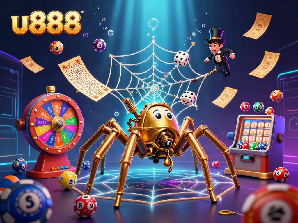 Experience u888's thrilling 3D casino scene with vibrant games and engaging characters.