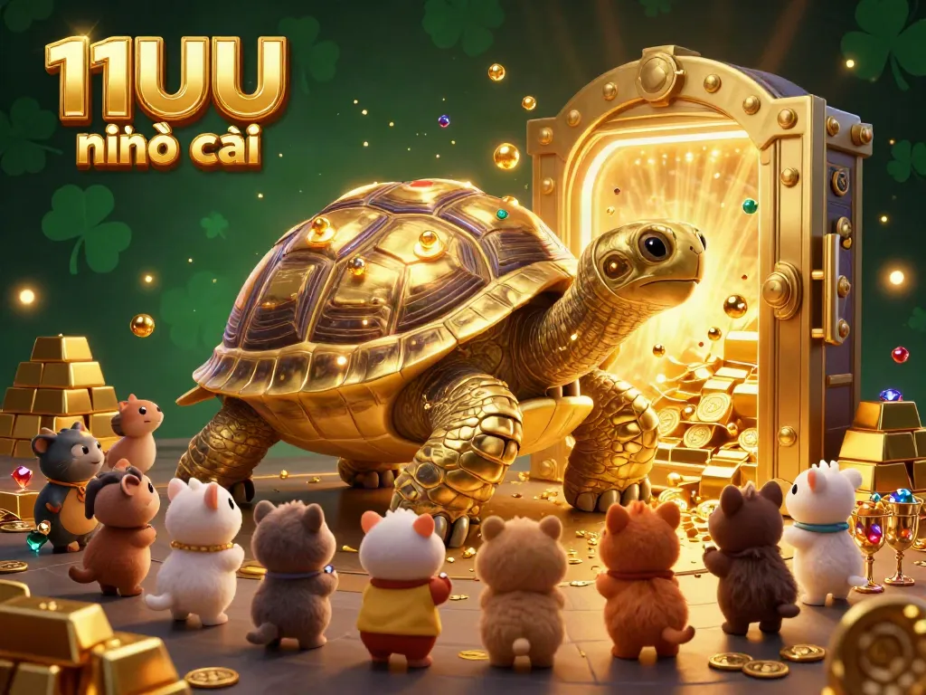 Experience the excitement of 11UU nhà cái with a golden tortoise pinball machine filled with treasures and joyful anticipation.