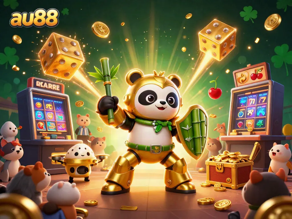 Experience the immersive gaming variety at au88 with a vibrant 3D casino illustration showing action-packed elements.
